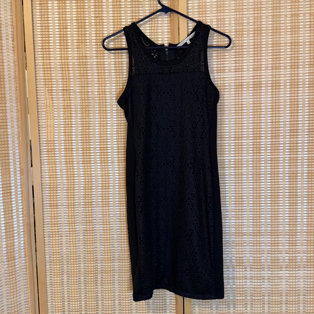 Rachel Rachel Roy Black Eyelet Lace Sheath Dress Sleeveless Back Zip Womens S